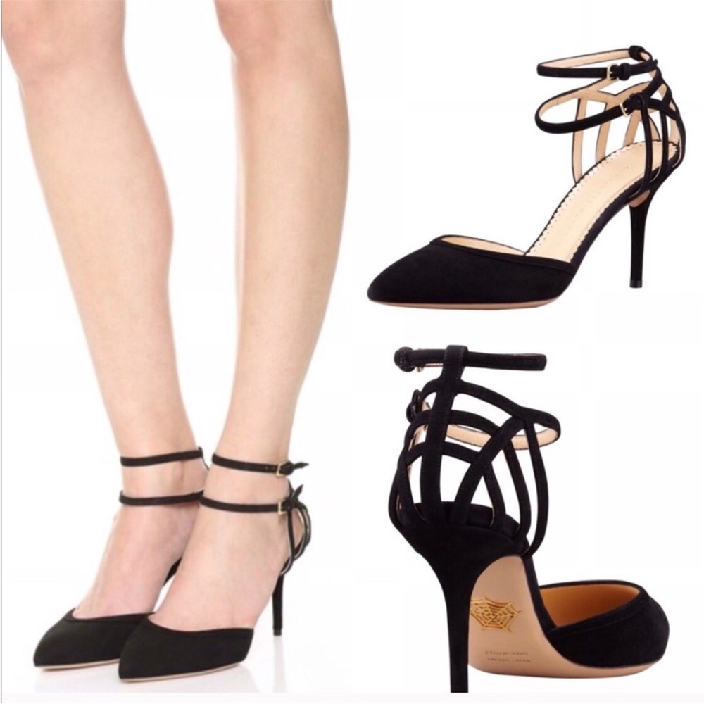 Charlotte Olympia Black Suede Aranea Spider Web d'Orsay Pump Heels Shoes